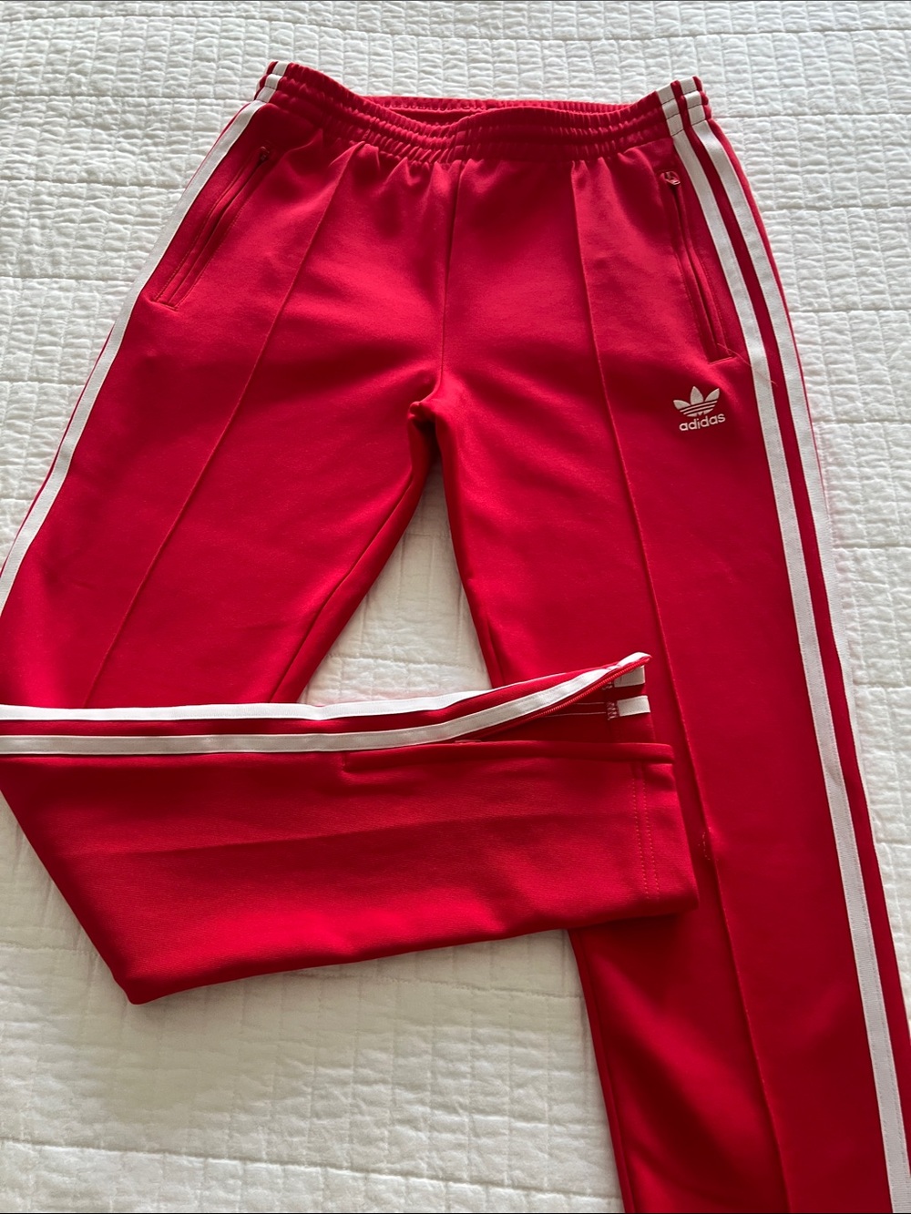 adidas Bright Red Track Pants with White 3-Stripes